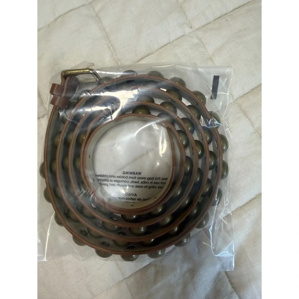 Brown Double Wrap Belt M Brass Dome Studded Faux Leather Boho Western Y2K Womens